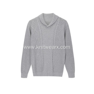 Men's Knitted Cable Front Shawl Collar Pullover